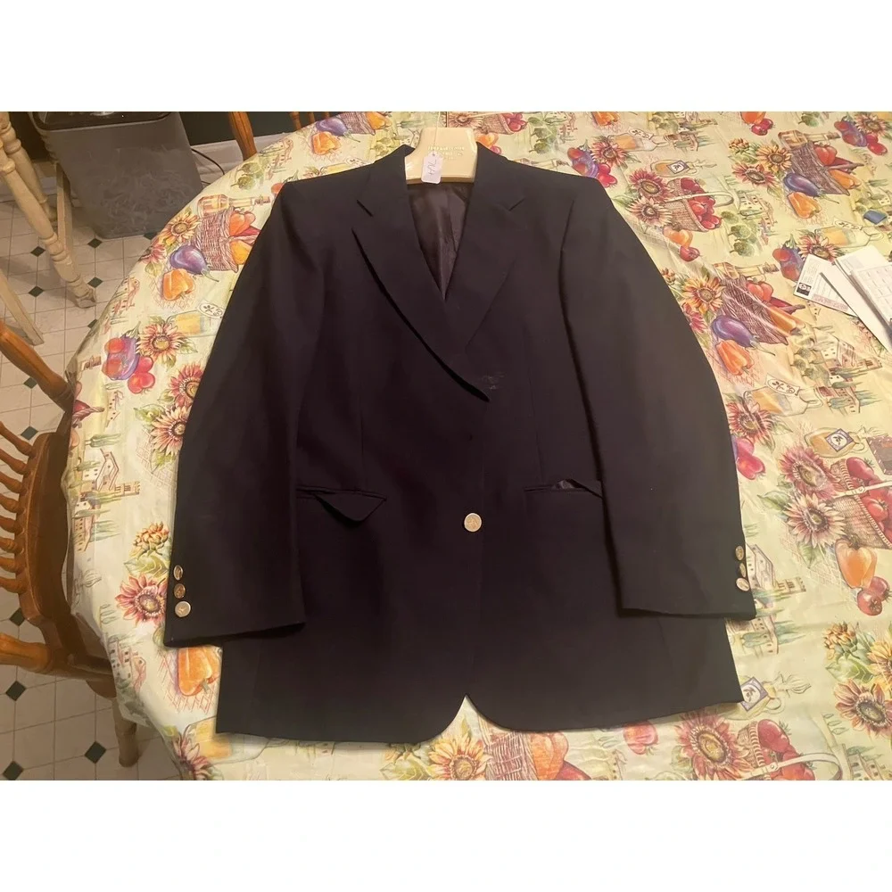 Vintage Burberrys Blazer Mens 42R Navy Blue Wool Sport Coat Jacket Gold Buttons